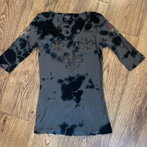 Vintage Sledge USA Womens Tie-Dye Embellished V-Neck Top M 4426